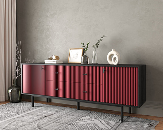 Комод две дверки и четыре ящика "Emerson" арт EM19/red/L